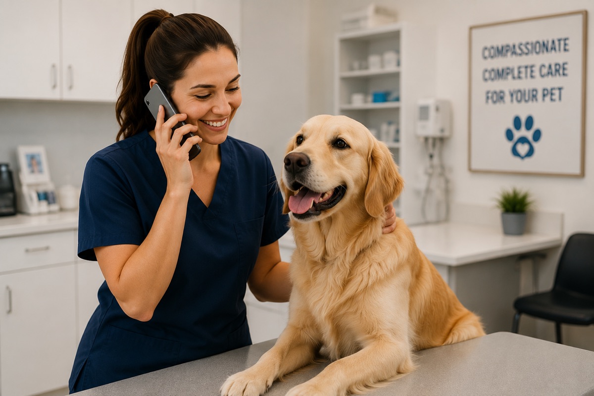 A veterinarian caring for a patient